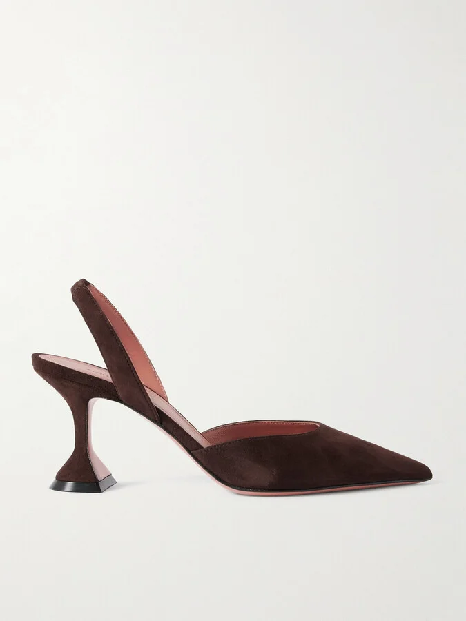 Amina Muaddi - Holli Suede Slingback Pumps - Brown