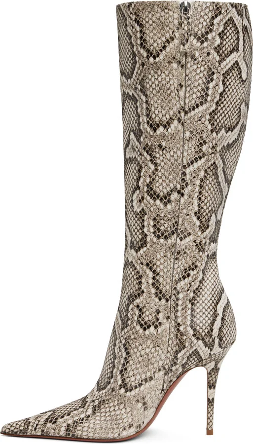 Amina Muaddi Khaki Barbara 105 Tall Boots - Image 3