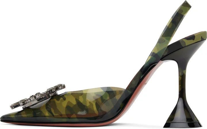 Amina Muaddi Khaki Begum Glass Sling Heels - Image 3