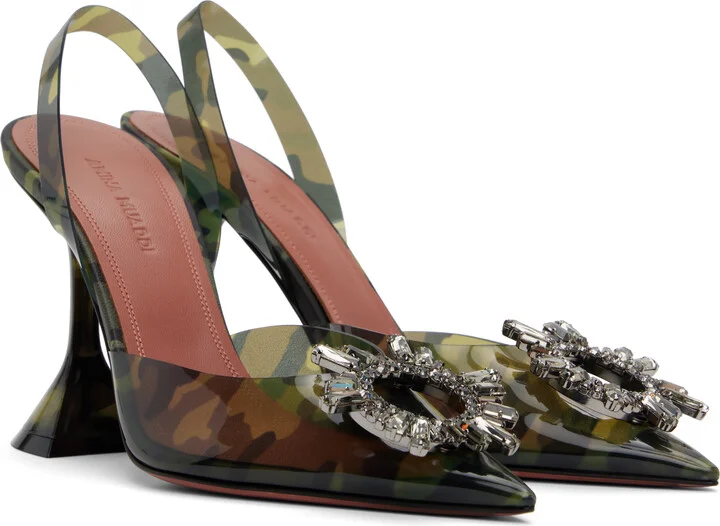 Amina Muaddi Khaki Begum Glass Sling Heels - Image 4