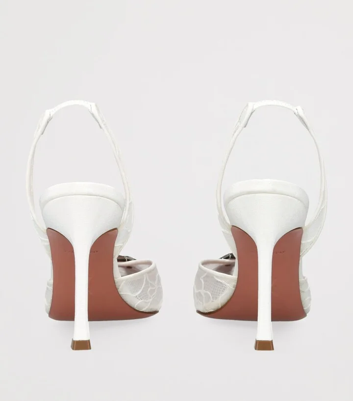 Amina Muaddi Lace Camelia Slingback Pumps 90 - Image 2
