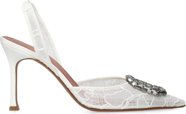 Amina Muaddi Lace Camelia Slingback Pumps 90