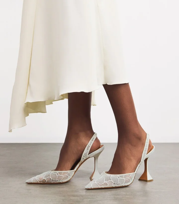 Amina Muaddi Lace Holli Slingback Heels 95 - Image 2
