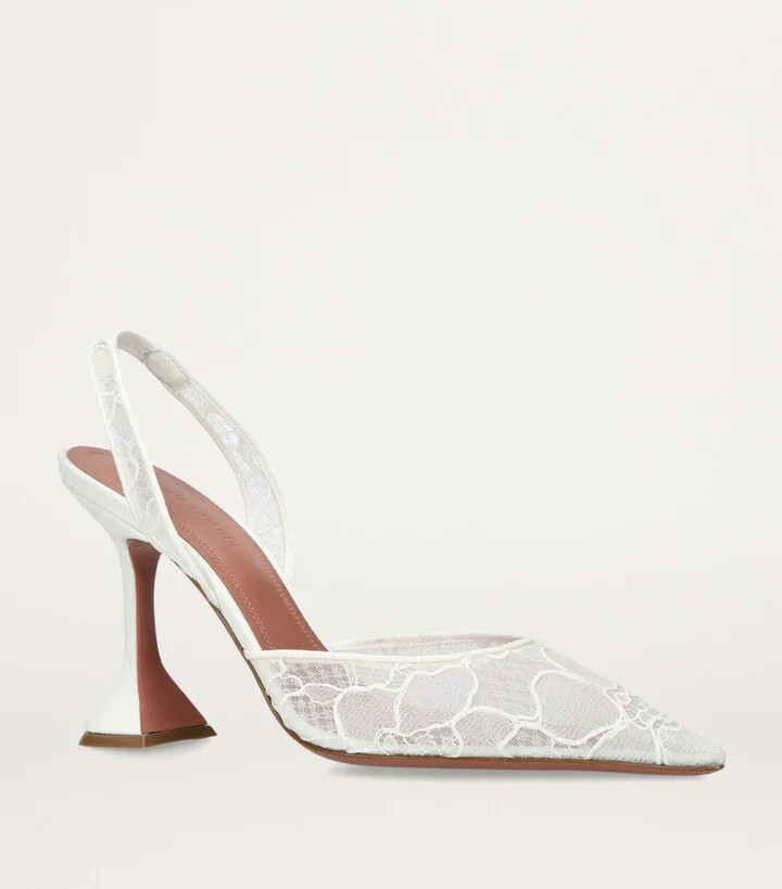 Amina Muaddi Lace Holli Slingback Heels 95 - Image 4