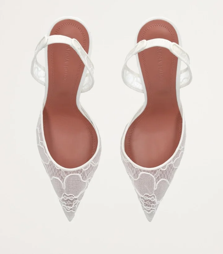 Amina Muaddi Lace Holli Slingback Heels 95 - Image 6