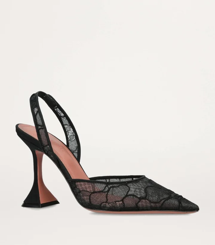 Amina Muaddi Lace Holli Slingback Heels 95 - Image 4