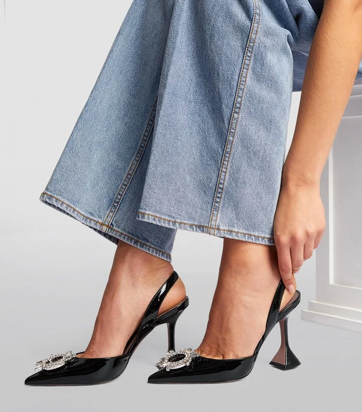 Amina Muaddi Leather Begum Slingback Pumps 95 - Image 2