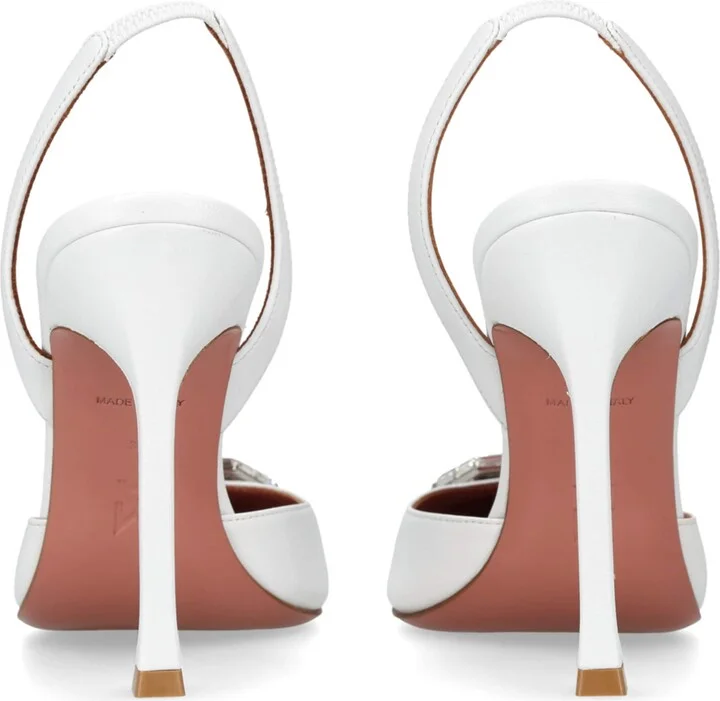 Amina Muaddi Leather Camelia Slingback Mules 105 - Image 2
