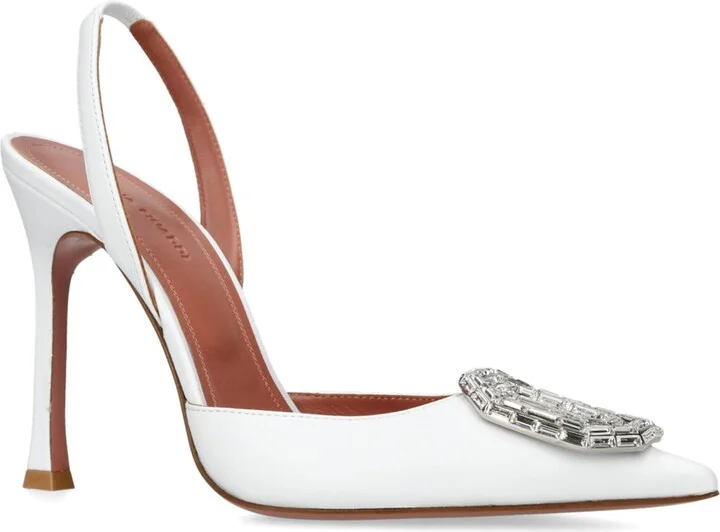 Amina Muaddi Leather Camelia Slingback Mules 105 - Image 3