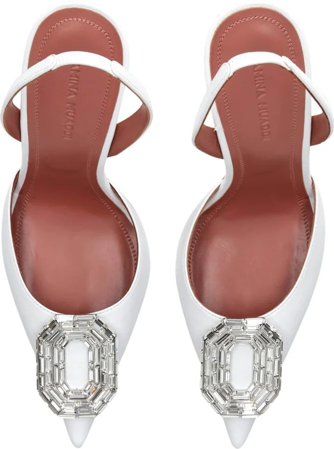 Amina Muaddi Leather Camelia Slingback Mules 105 - Image 4