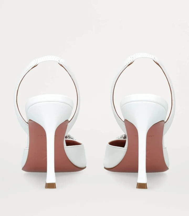 Amina Muaddi Leather Camelia Slingback Pumps 90 - Image 2