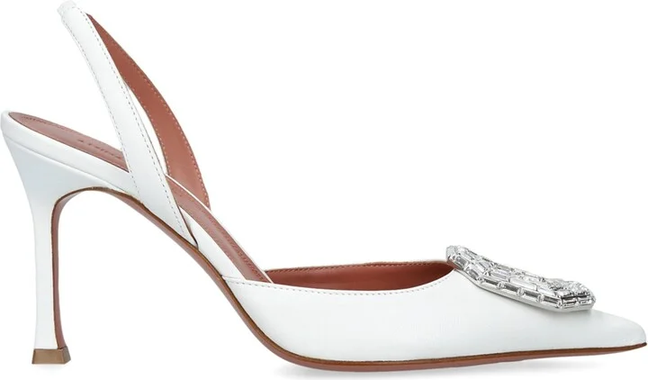 Amina Muaddi Leather Camelia Slingback Pumps 90