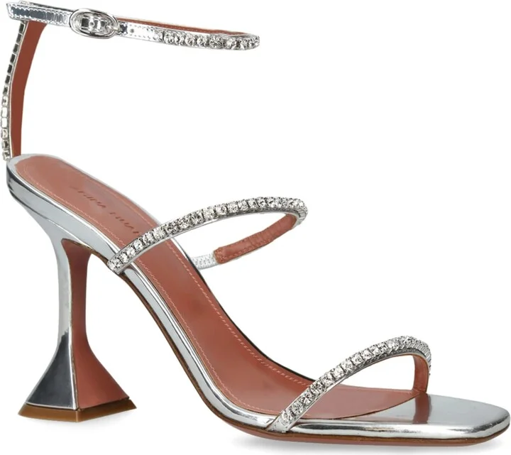 Amina Muaddi Leather Embellished Gilda Sandals 95 - Image 3