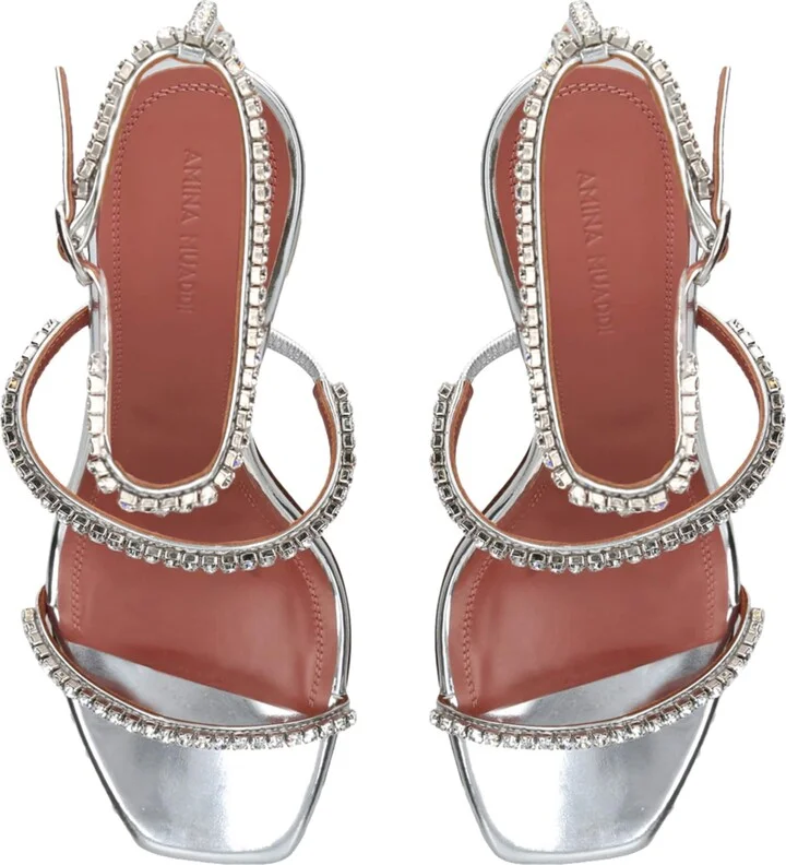 Amina Muaddi Leather Embellished Gilda Sandals 95 - Image 4