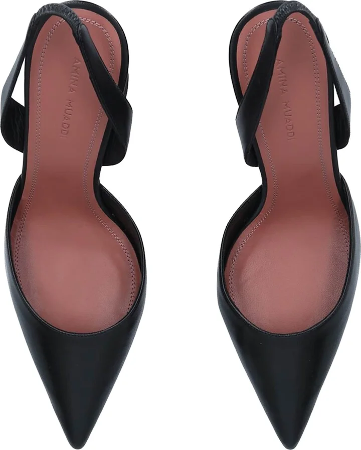Amina Muaddi Leather Holli Slingback Pumps 95 - Image 4