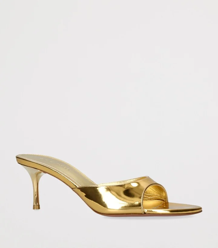Amina Muaddi Leather Jeanne Heeled Mules 60 - Image 3