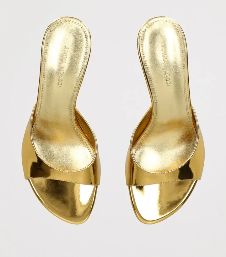 Amina Muaddi Leather Jeanne Heeled Mules 60 - Image 4