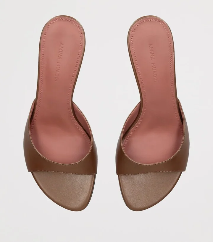 Amina Muaddi Leather Jeanne Heeled Mules 60 - Image 4