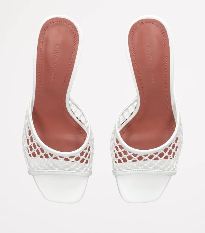 Amina Muaddi Leather Lupita Net Mules 70 - Image 4