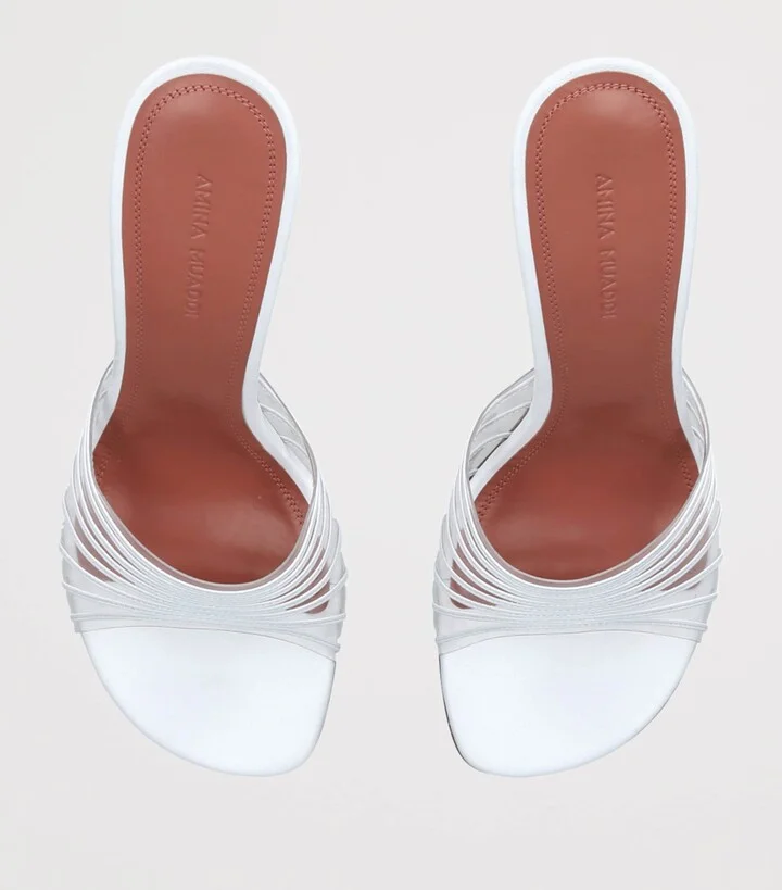 Amina Muaddi Leather Mookie Heeled Mules 90 - Image 4