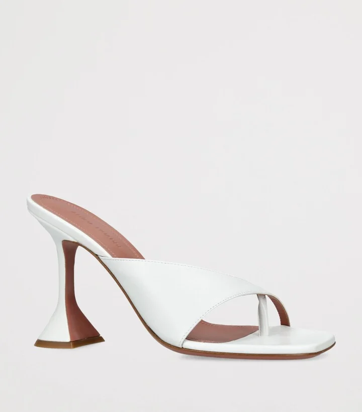 Amina Muaddi Leather Shiona Heeled Mules 95 - Image 3