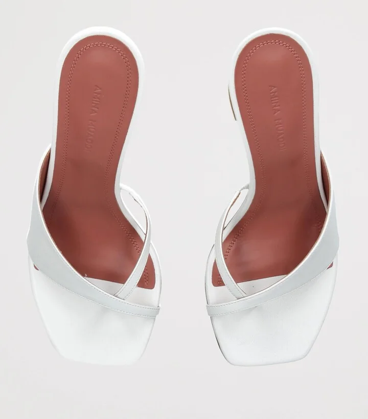 Amina Muaddi Leather Shiona Heeled Mules 95 - Image 4