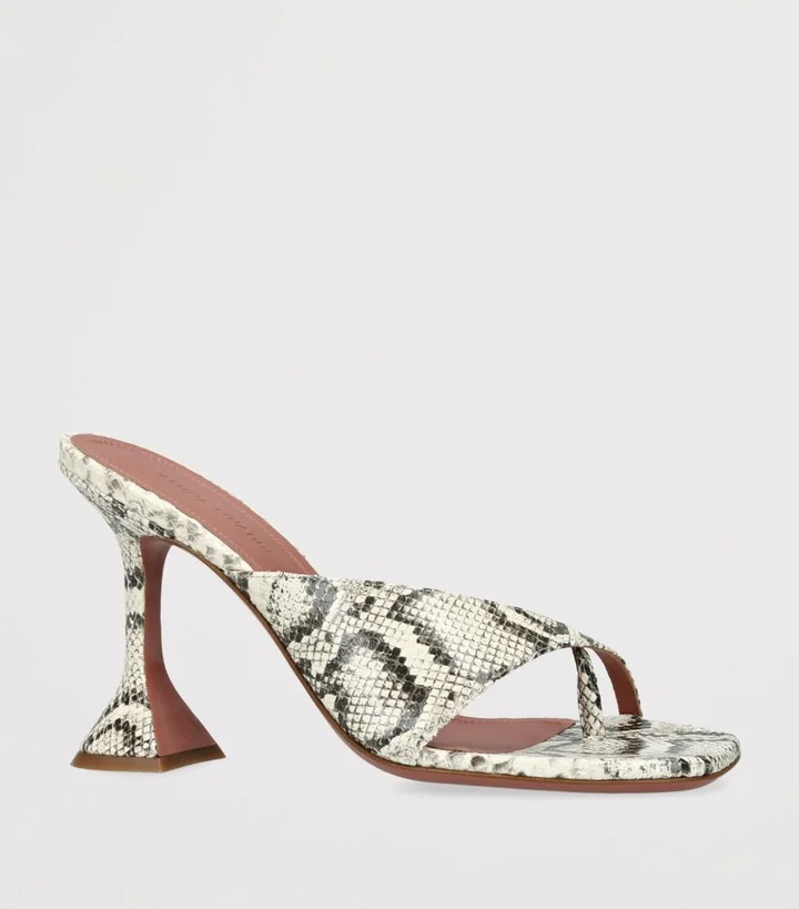 Amina Muaddi Leather Shiona Heeled Mules 95 - Image 3