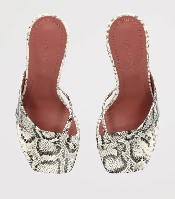 Amina Muaddi Leather Shiona Heeled Mules 95 - Image 4