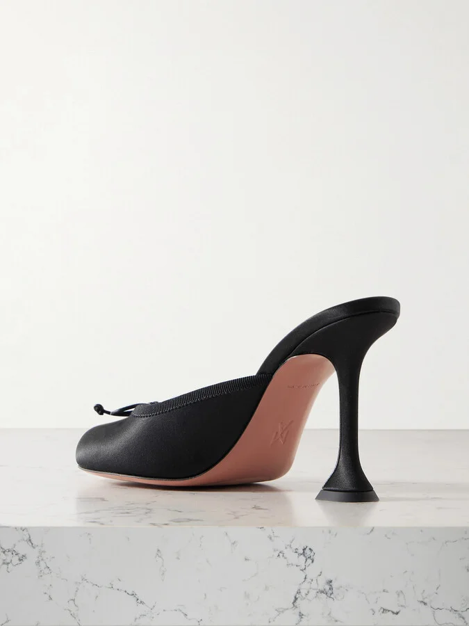Amina Muaddi - Lila Grosgrain-trimmed Satin Mules - Black - Image 3