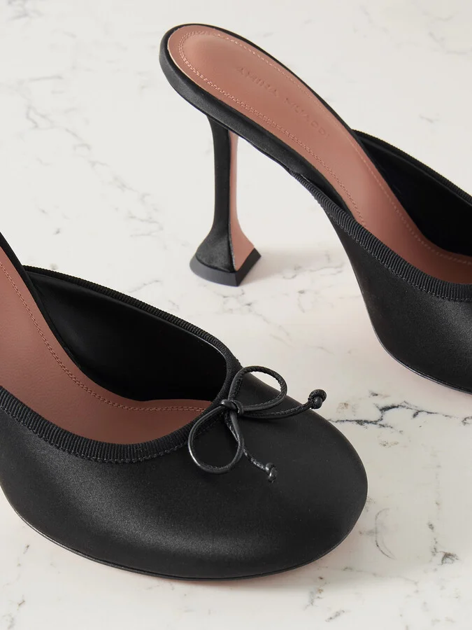 Amina Muaddi - Lila Grosgrain-trimmed Satin Mules - Black - Image 4