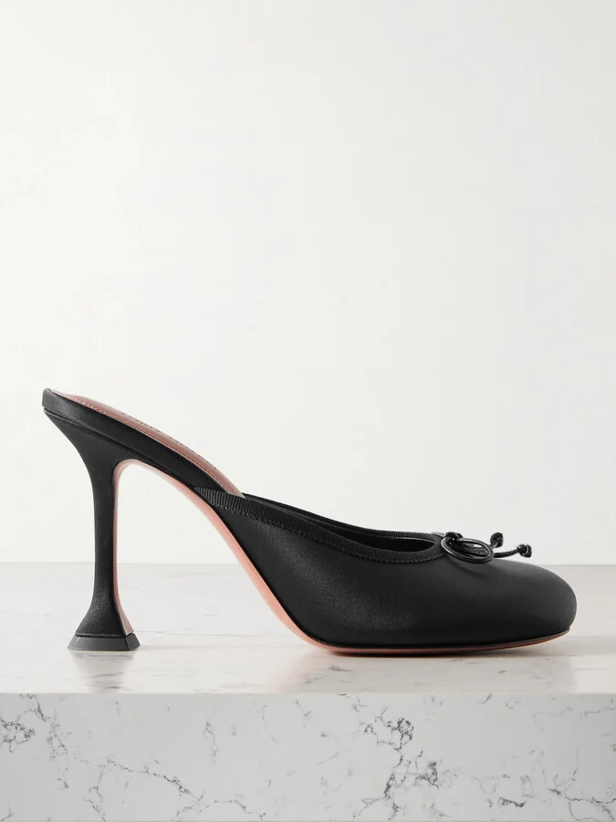 Amina Muaddi - Lila Grosgrain-trimmed Satin Mules - Black
