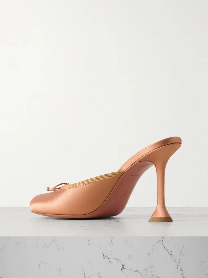 Amina Muaddi - Lila Grosgrain-trimmed Satin Mules - Neutrals - Image 3