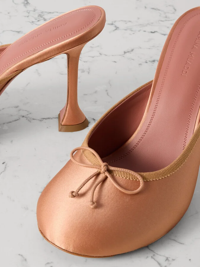 Amina Muaddi - Lila Grosgrain-trimmed Satin Mules - Neutrals - Image 4