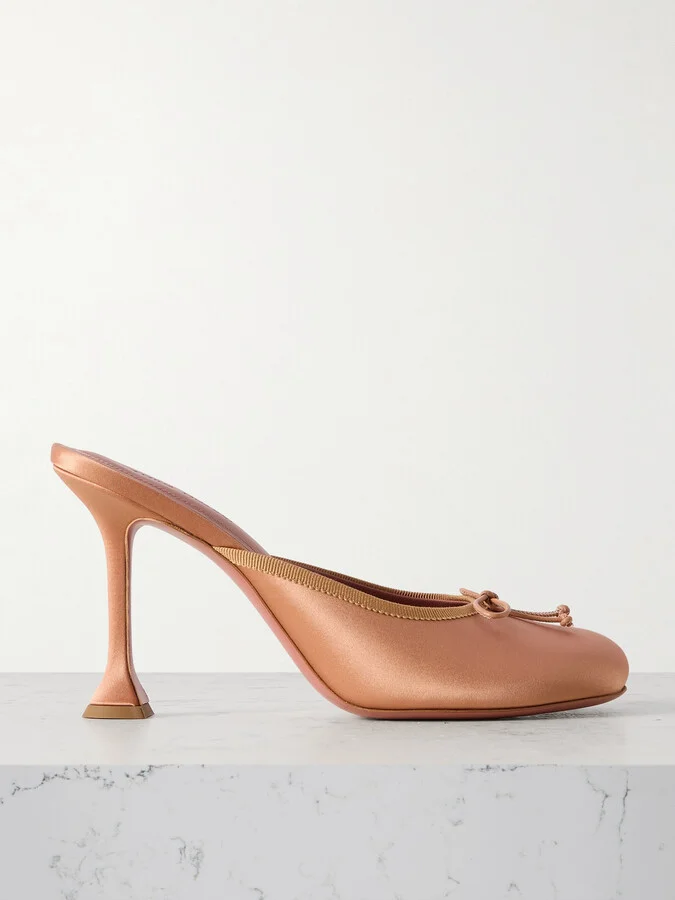 Amina Muaddi - Lila Grosgrain-trimmed Satin Mules - Neutrals