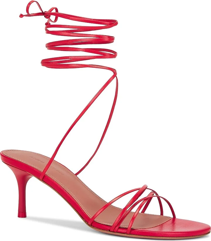 AMINA MUADDI Lori Lace Up 60 Nappa Sandal in Red - Image 2