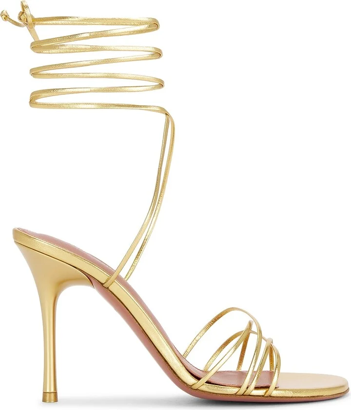 AMINA MUADDI Lori Lace Up 95 Nappa Sandal in Metallic Gold