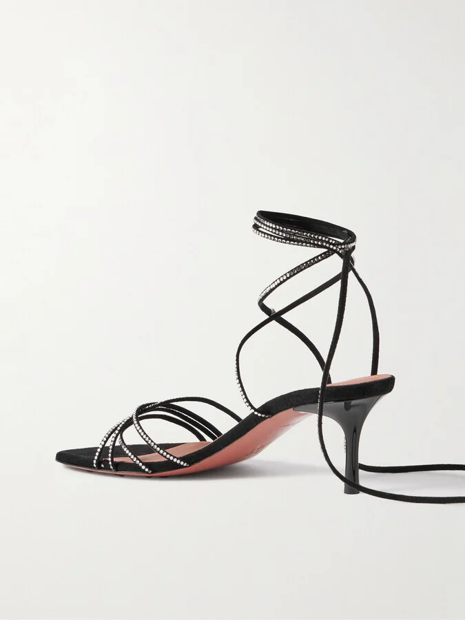 Amina Muaddi - Lori Lace Up Crystal-embellished Suede Sandals - Black - Image 3