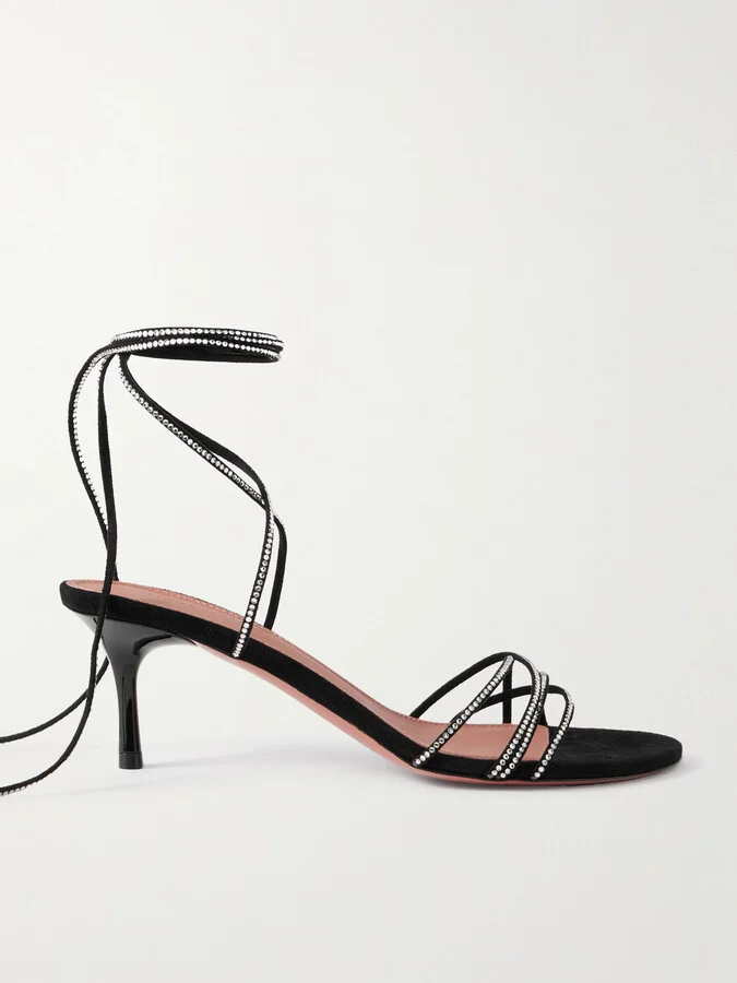Amina Muaddi - Lori Lace Up Crystal-embellished Suede Sandals - Black