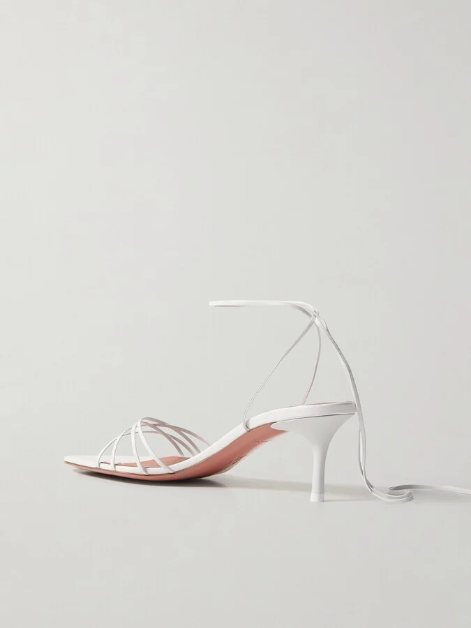 Amina Muaddi - Lori Lace Up Leather Sandals - White - Image 3