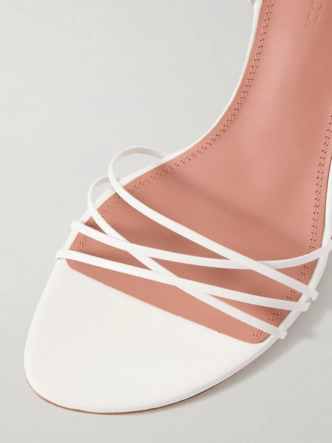 Amina Muaddi - Lori Lace Up Leather Sandals - White - Image 4