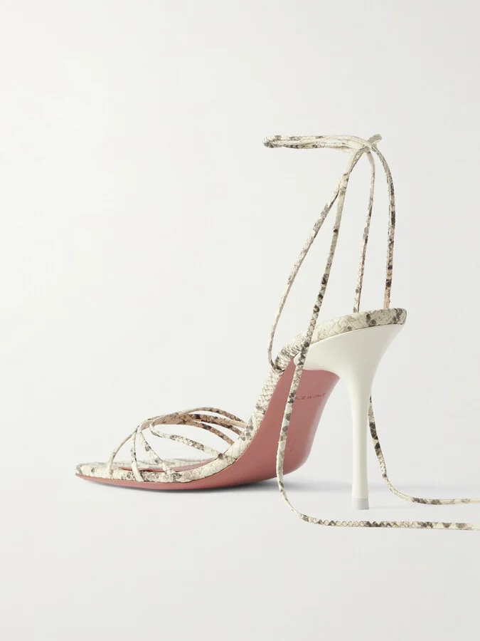 Amina Muaddi - Lori Lace-up Snake-effect Leather Sandals - Animal print - Image 3