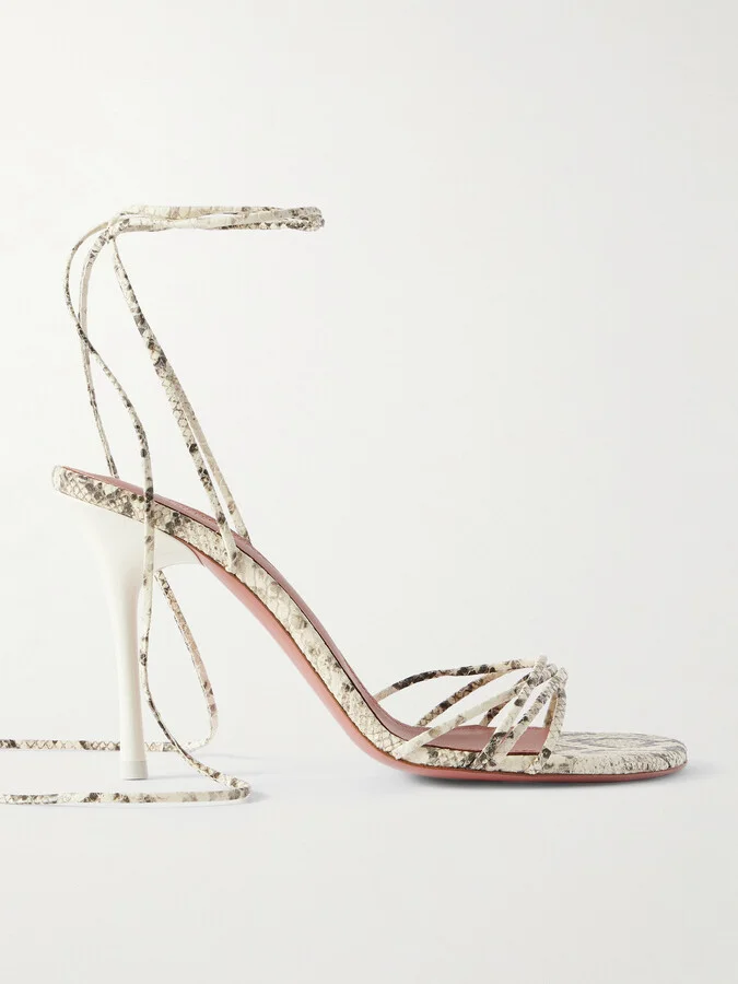 Amina Muaddi - Lori Lace-up Snake-effect Leather Sandals - Animal print