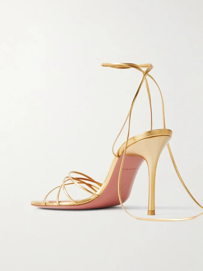 Amina Muaddi - Lori Metallic Leather Sandals - Gold - Image 3
