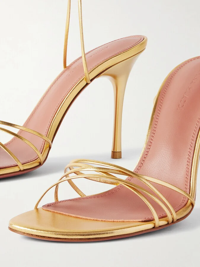 Amina Muaddi - Lori Metallic Leather Sandals - Gold - Image 4