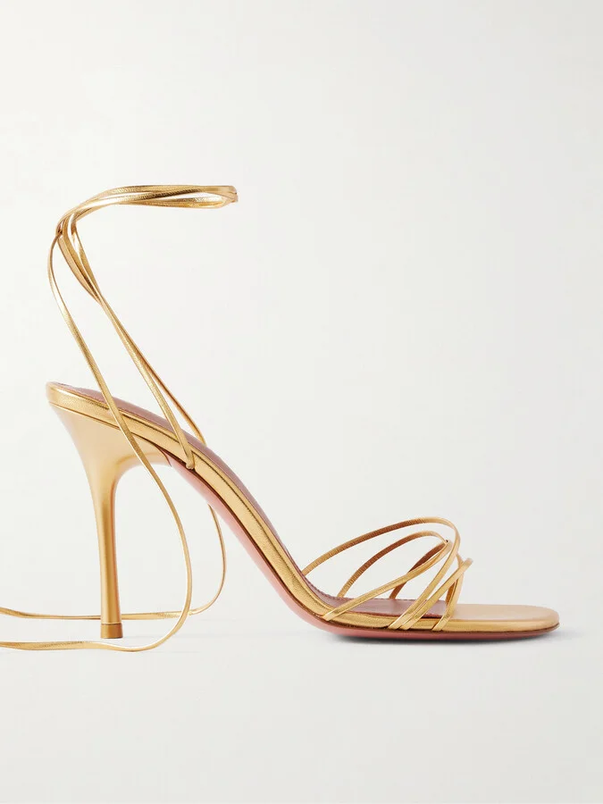 Amina Muaddi - Lori Metallic Leather Sandals - Gold