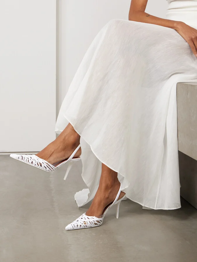 Amina Muaddi - Lori Pvc And Woven Leather Slingback Pumps - White - Image 2