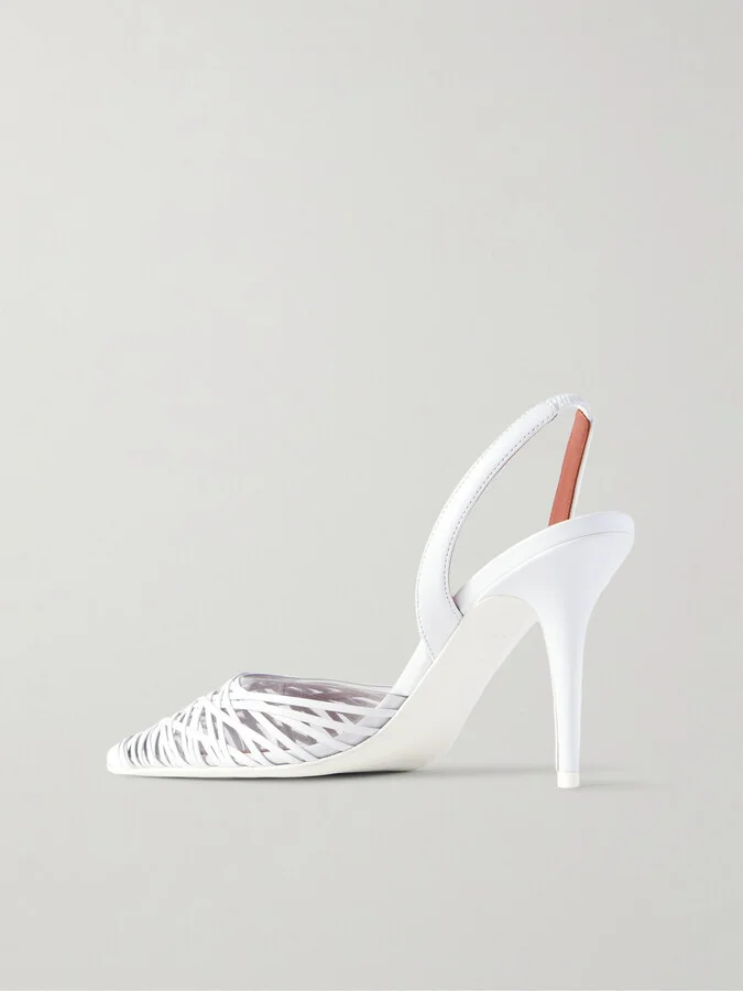 Amina Muaddi - Lori Pvc And Woven Leather Slingback Pumps - White - Image 3