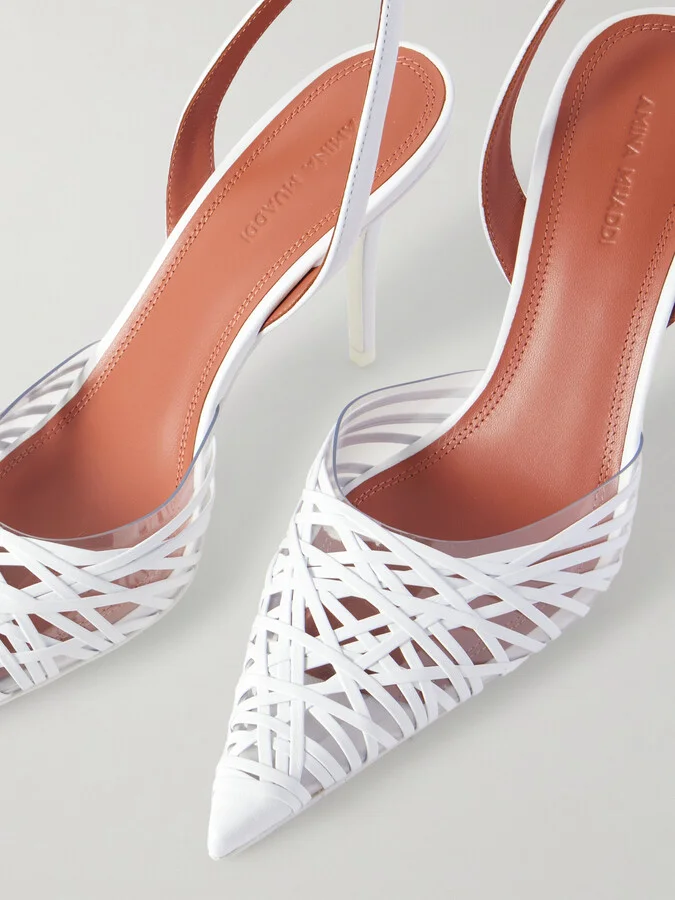 Amina Muaddi - Lori Pvc And Woven Leather Slingback Pumps - White - Image 4