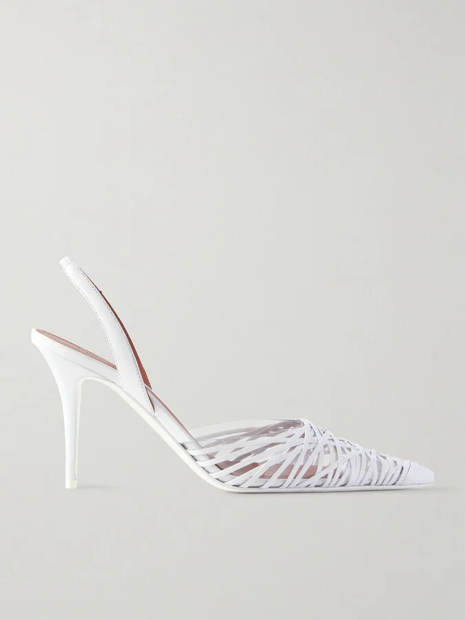 Amina Muaddi - Lori Pvc And Woven Leather Slingback Pumps - White
