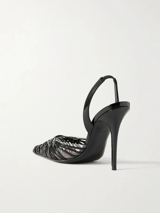 Amina Muaddi - Lori Sling Patent-leather And Pvc Slingback Pumps - Black - Image 3